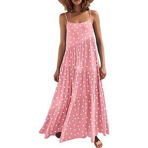 NWT ANRABESS Women's MAXI DRESS Pink POLKA DOT Spaghetti Straps Size MEDIUM